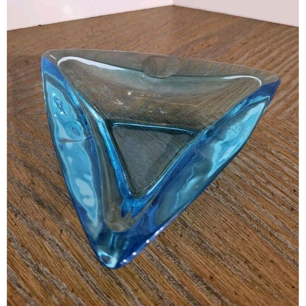 Vintage Capri Azure Blue Pressed Glass Ashtray‎ Hazel Atlas 1960's Mid Century
